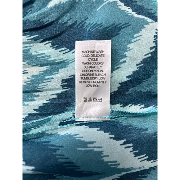 Only Necessities Womens L gauzy Pleated Oversized Blue Zigzag Pattern Shirt - Picture 7 of 9